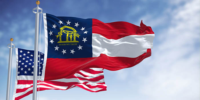 Georgia's flag next to the US flag