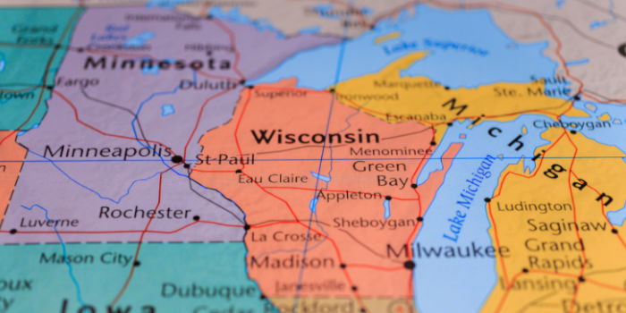 Wisconsin on the map of the United States